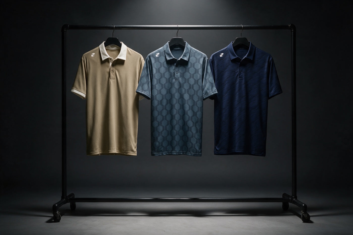 The Stuburt Alicante, Stack and Vibe polos on a rail